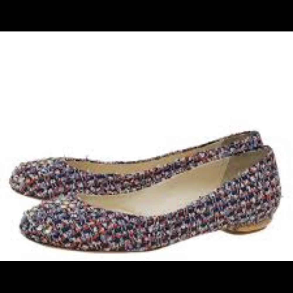 Chanel multi tweed crystal CC logo flats